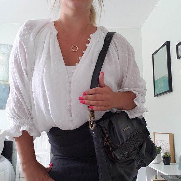 Zara Tops - White button up blouse with ruffle sleeves